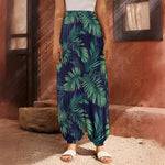 Dark Tropical Palm Leaf Pattern Print Harem Pants