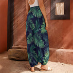 Dark Tropical Palm Leaf Pattern Print Harem Pants