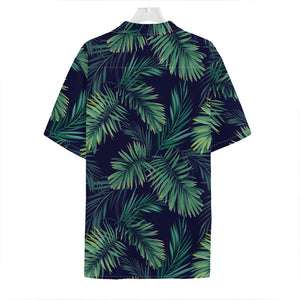 Dark Tropical Palm Leaf Pattern Print Hawaiian Shirt