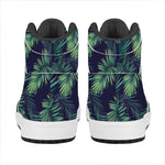 Dark Tropical Palm Leaf Pattern Print High Top Leather Sneakers