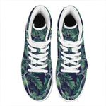 Dark Tropical Palm Leaf Pattern Print High Top Leather Sneakers