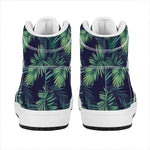 Dark Tropical Palm Leaf Pattern Print High Top Leather Sneakers