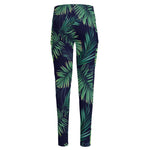Dark Tropical Palm Leaf Pattern Print High-Waisted Pocket Leggings