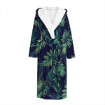 Dark Tropical Palm Leaf Pattern Print Hooded Bathrobe