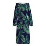 Dark Tropical Palm Leaf Pattern Print Hooded Bathrobe