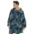 Dark Tropical Palm Leaf Pattern Print Hoodie Blanket