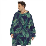 Dark Tropical Palm Leaf Pattern Print Hoodie Blanket