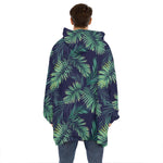 Dark Tropical Palm Leaf Pattern Print Hoodie Blanket