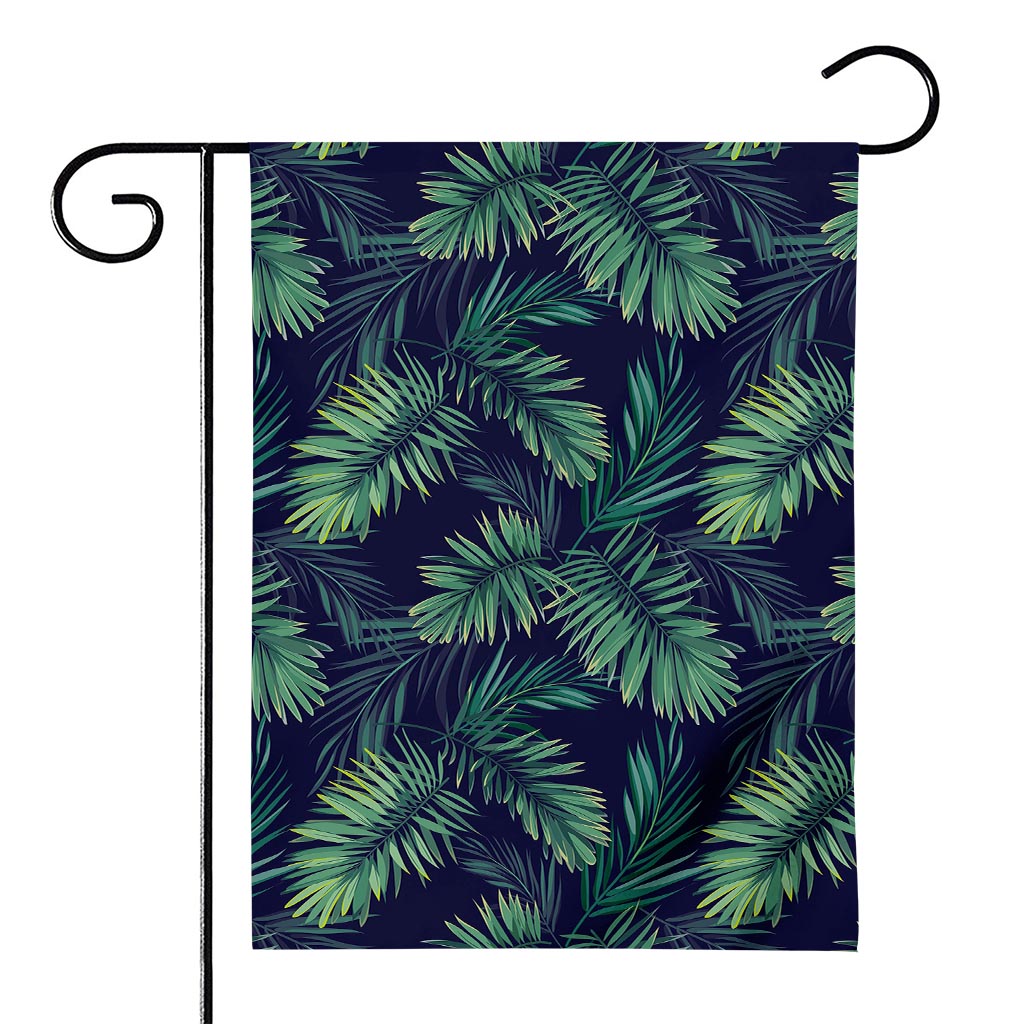 Dark Tropical Palm Leaf Pattern Print House Flag
