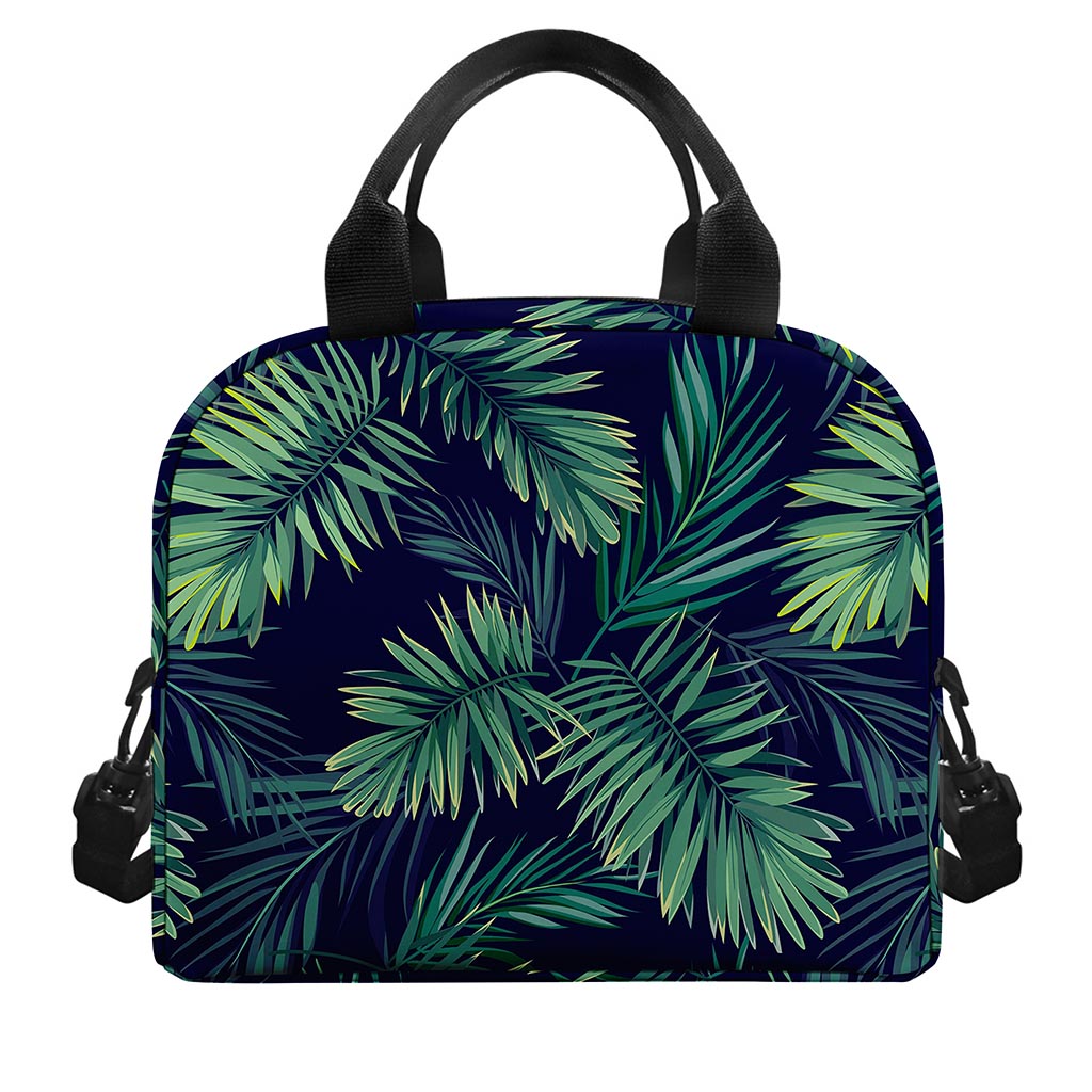 Dark Tropical Palm Leaf Pattern Print Insulated Lunch Bag