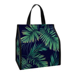 Dark Tropical Palm Leaf Pattern Print Insulated Lunch Tote