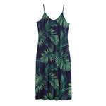 Dark Tropical Palm Leaf Pattern Print Jersey Midi Cami Dress