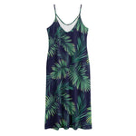 Dark Tropical Palm Leaf Pattern Print Jersey Midi Cami Dress