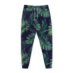 Dark Tropical Palm Leaf Pattern Print Jogger Pants