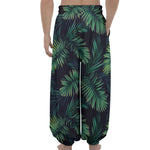 Dark Tropical Palm Leaf Pattern Print Lantern Pants