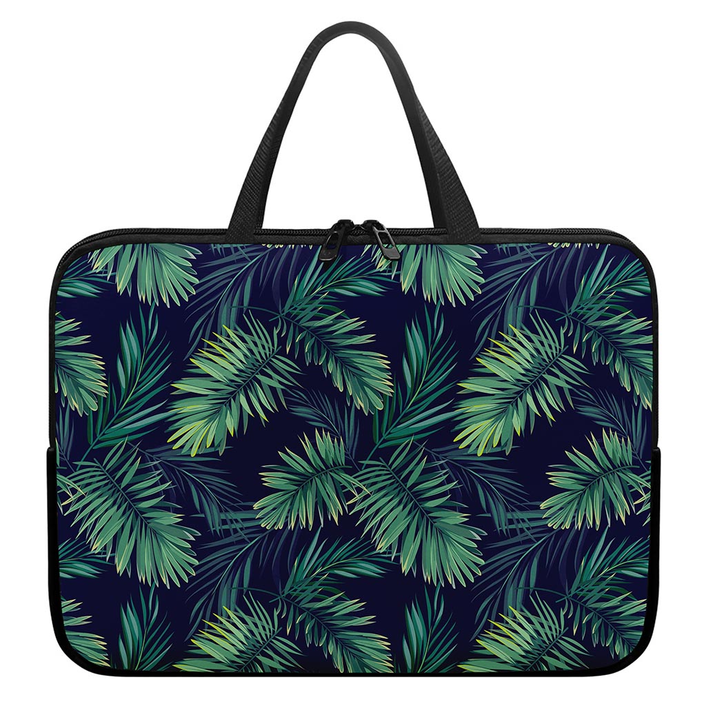 Dark Tropical Palm Leaf Pattern Print Laptop Sleeve With Handle