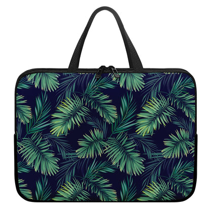 Dark Tropical Palm Leaf Pattern Print Laptop Sleeve With Handle