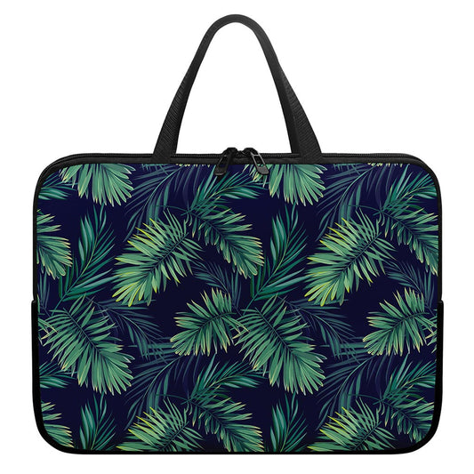 Dark Tropical Palm Leaf Pattern Print Laptop Sleeve With Handle