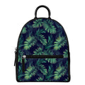 Dark Tropical Palm Leaf Pattern Print Leather Backpack