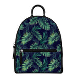 Dark Tropical Palm Leaf Pattern Print Leather Backpack