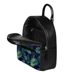 Dark Tropical Palm Leaf Pattern Print Leather Backpack
