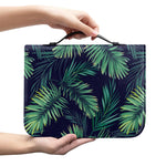Dark Tropical Palm Leaf Pattern Print Leather Bible Cover