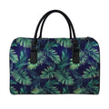 Dark Tropical Palm Leaf Pattern Print Leather Duffel Bag