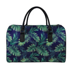 Dark Tropical Palm Leaf Pattern Print Leather Duffle Bag