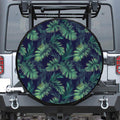 Dark Tropical Palm Leaf Pattern Print Leather Spare Tire Cover
