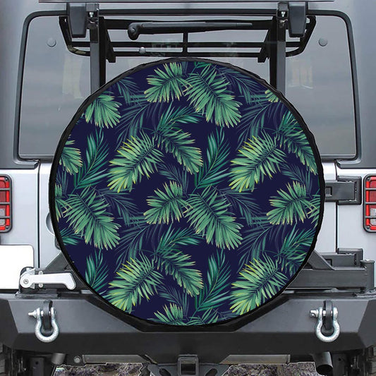 Dark Tropical Palm Leaf Pattern Print Leather Spare Tire Cover
