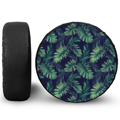 Dark Tropical Palm Leaf Pattern Print Leather Spare Tire Cover