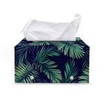 Dark Tropical Palm Leaf Pattern Print Leather Tissue Box Cover