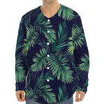 Dark Tropical Palm Leaf Pattern Print Long Sleeve Baseball Jersey