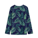 Dark Tropical Palm Leaf Pattern Print Long Sleeve Short Coat