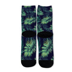 Dark Tropical Palm Leaf Pattern Print Long Socks