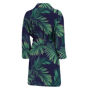 Dark Tropical Palm Leaf Pattern Print Men's Bathrobe