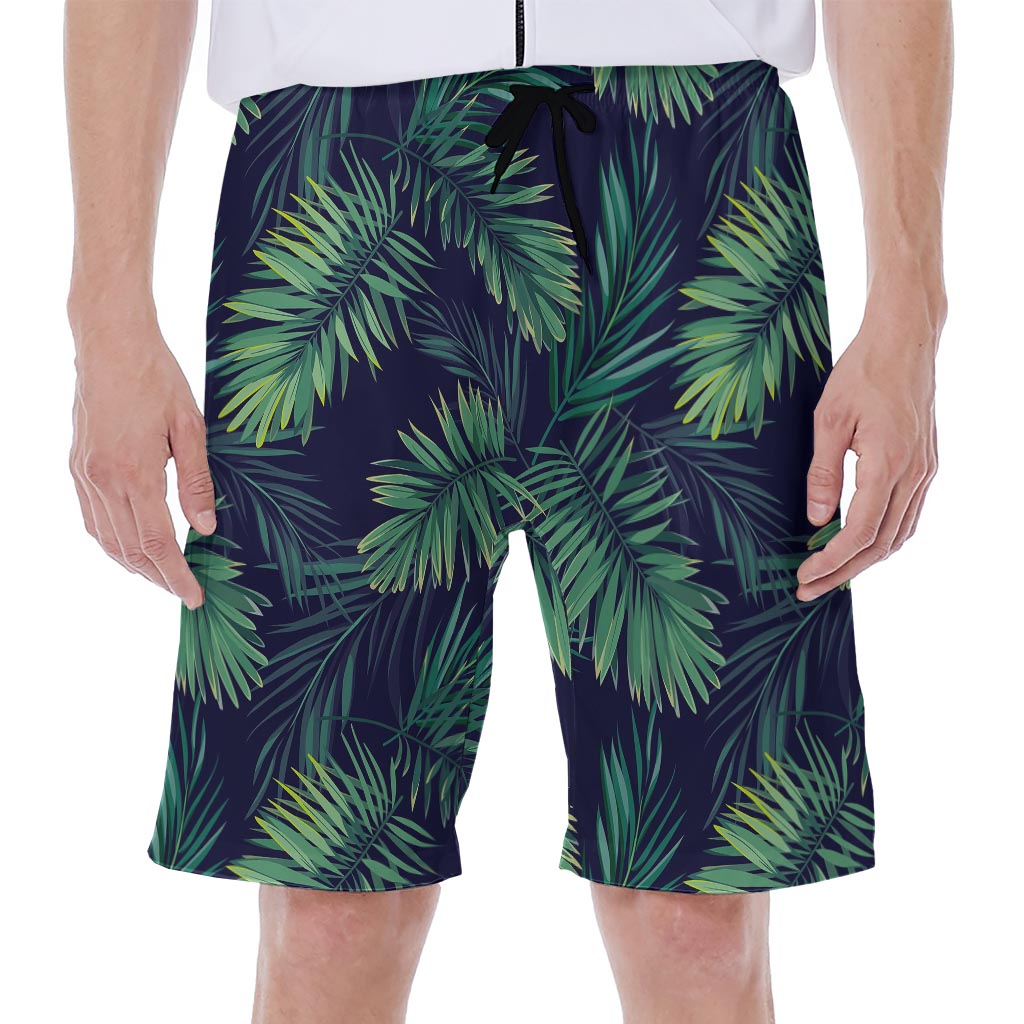 Dark Tropical Palm Leaf Pattern Print Men's Beach Shorts