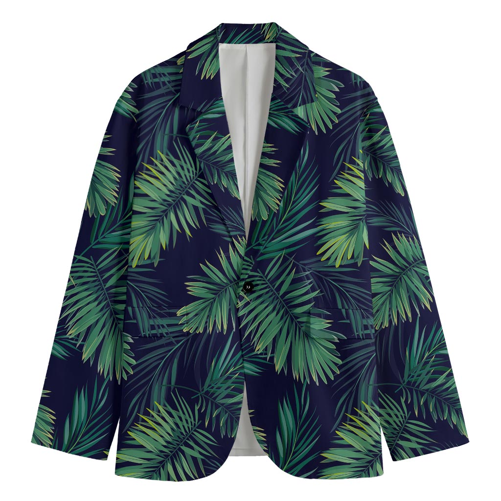 Dark Tropical Palm Leaf Pattern Print Men's Blazer