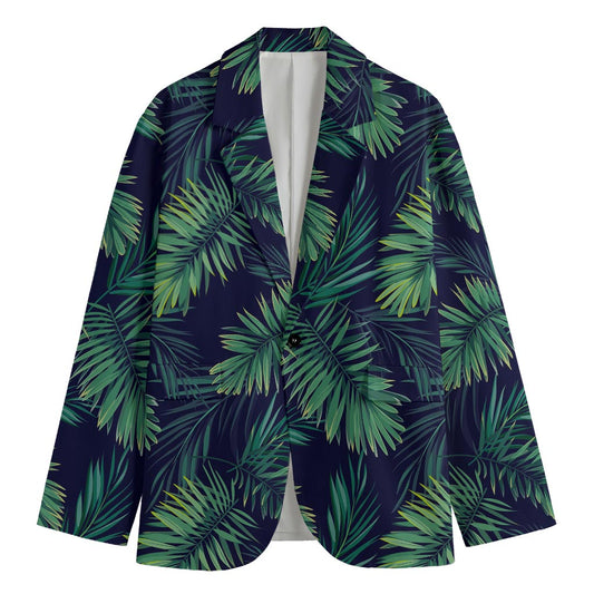 Dark Tropical Palm Leaf Pattern Print Men's Blazer