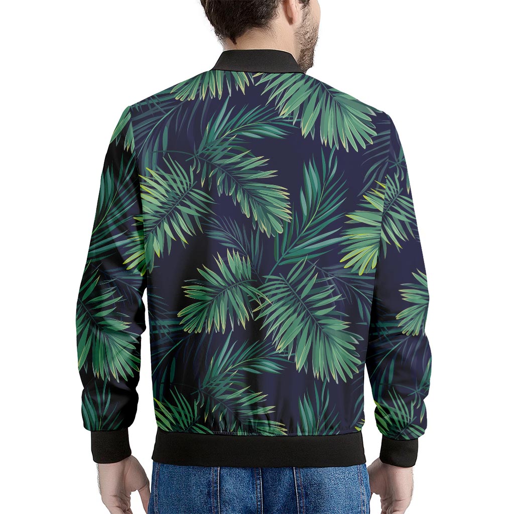 Dark Tropical Palm Leaf Pattern Print Men's Bomber Jacket