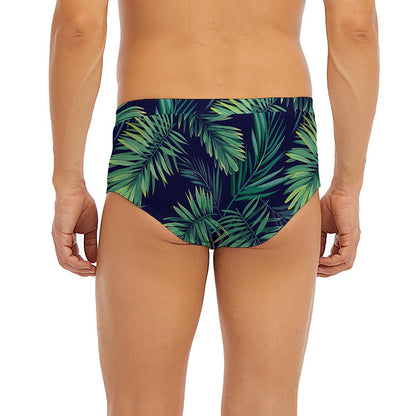 Dark Tropical Palm Leaf Pattern Print Men's Briefs