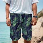 Dark Tropical Palm Leaf Pattern Print Men's Cargo Shorts