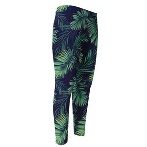 Dark Tropical Palm Leaf Pattern Print Men's Compression Pants