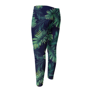 Dark Tropical Palm Leaf Pattern Print Men's Compression Pants