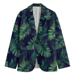 Dark Tropical Palm Leaf Pattern Print Men's Cotton Blazer
