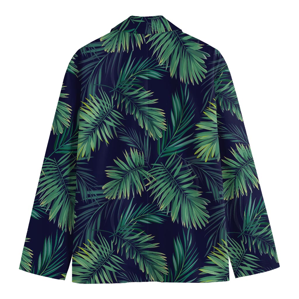 Dark Tropical Palm Leaf Pattern Print Men's Cotton Blazer