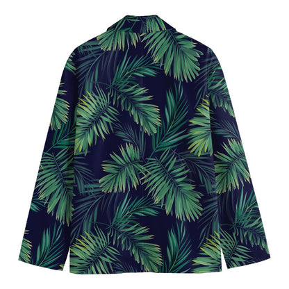 Dark Tropical Palm Leaf Pattern Print Men's Cotton Blazer