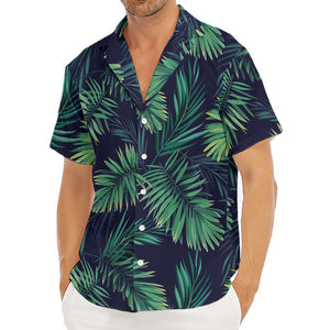Dark Tropical Palm Leaf Pattern Print Men's Deep V-Neck Shirt