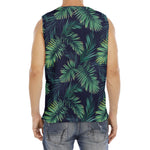 Dark Tropical Palm Leaf Pattern Print Men's Fitness Tank Top