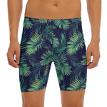 Dark Tropical Palm Leaf Pattern Print Men's Long Boxer Briefs
